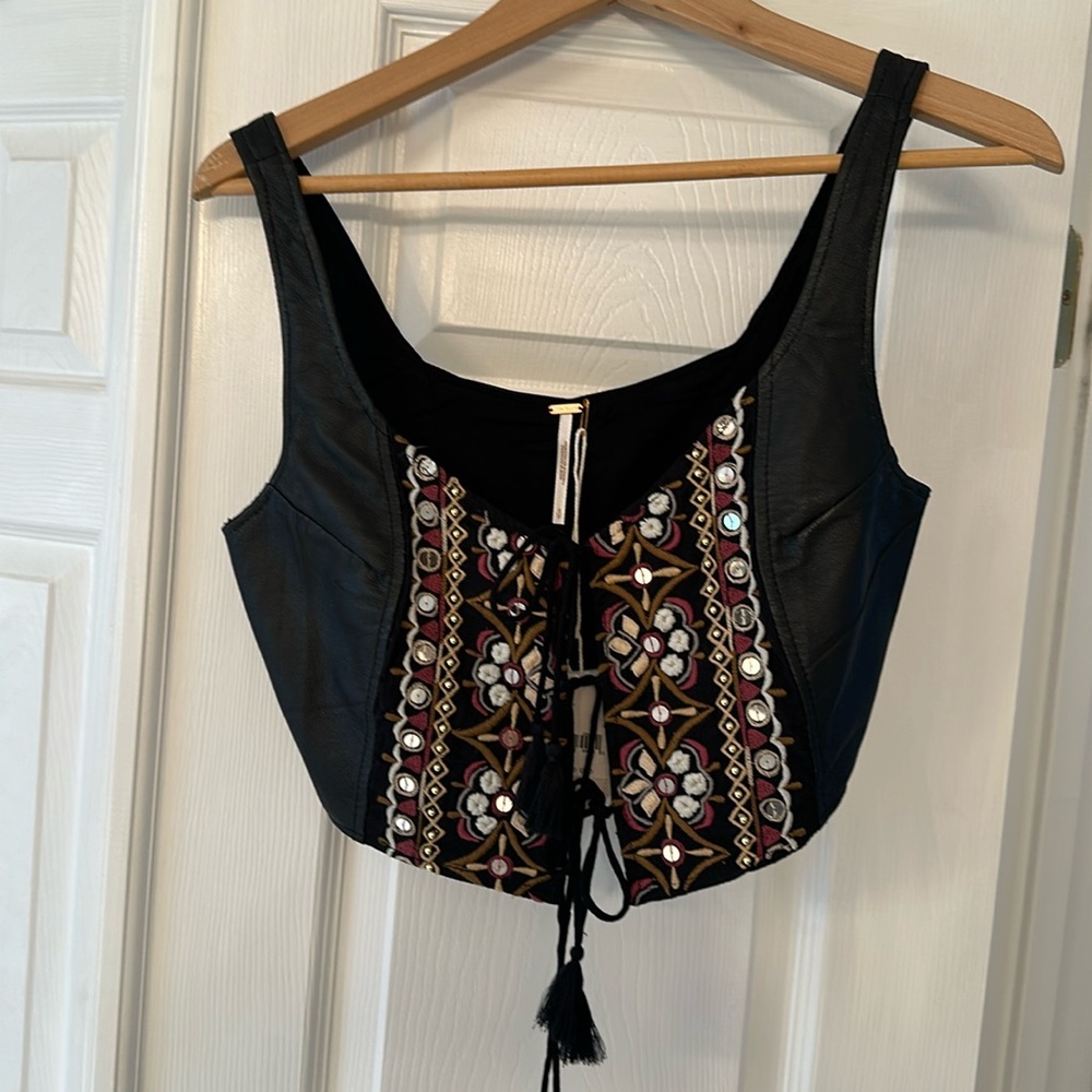 Free People genuine leather BoHo vest